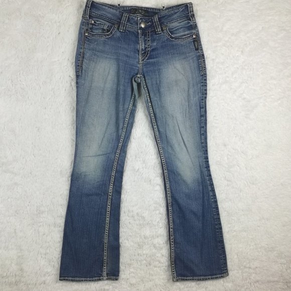 Silver Womens Jeans Suki Surplus Boot Cut Blue Denim Stone Wash Flap Pocket 28 - Picture 1 of 15